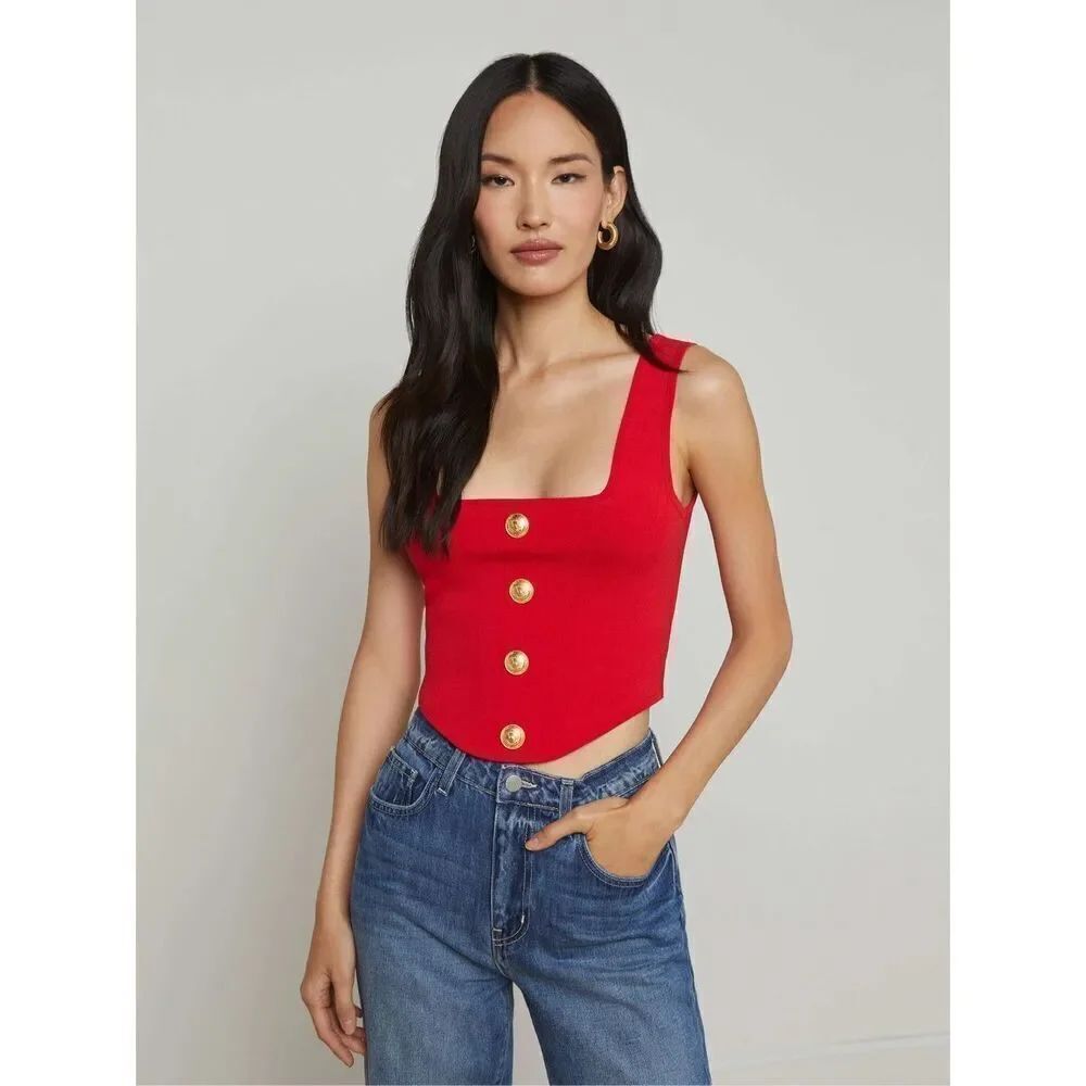 L'agence Women's Scarlet Red Gold Saga Knit Sleeveless Corset Top Size XL NWOT